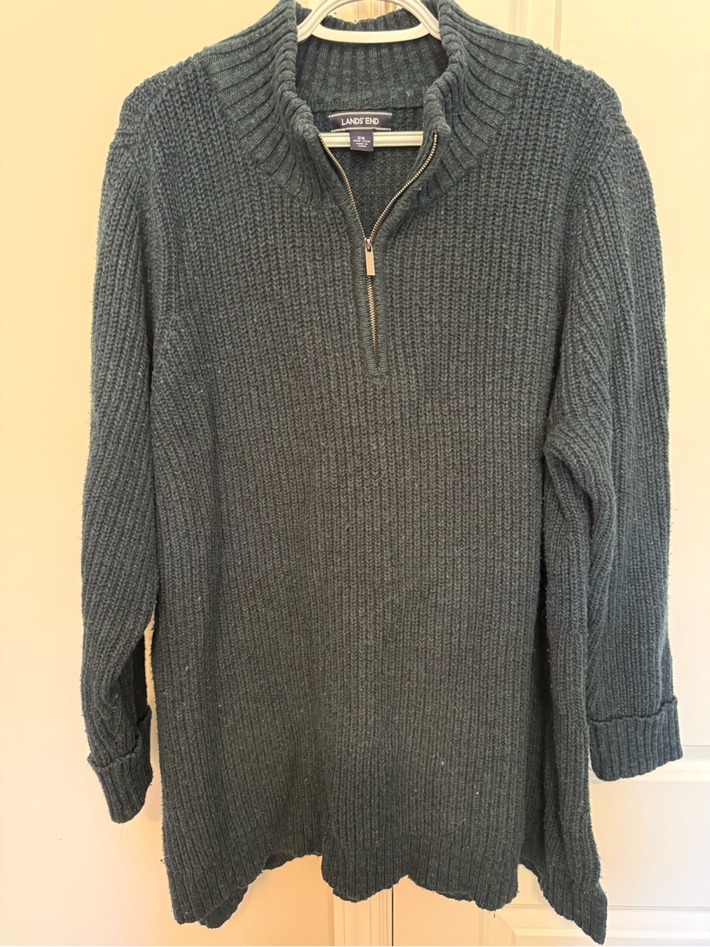Lands' End Women’s Teal Green Quarter-Zip Rib Knit Sweater